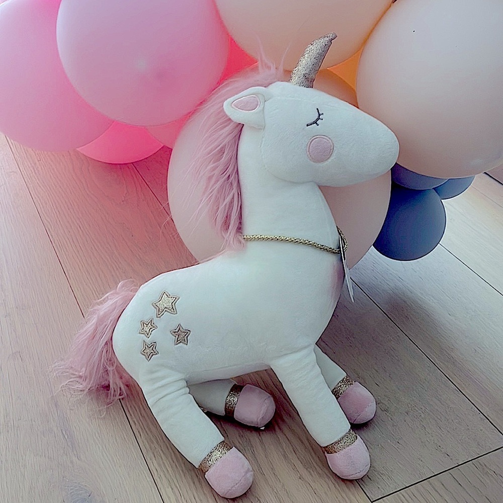 Pink Gold and White Plush Unicorn
